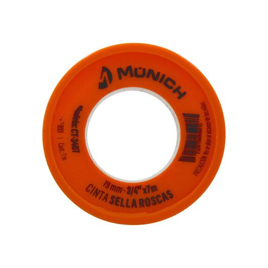Cinta de teflón para sellar roscas Munich CT-3407 naranja 3/4 pulg x 7m