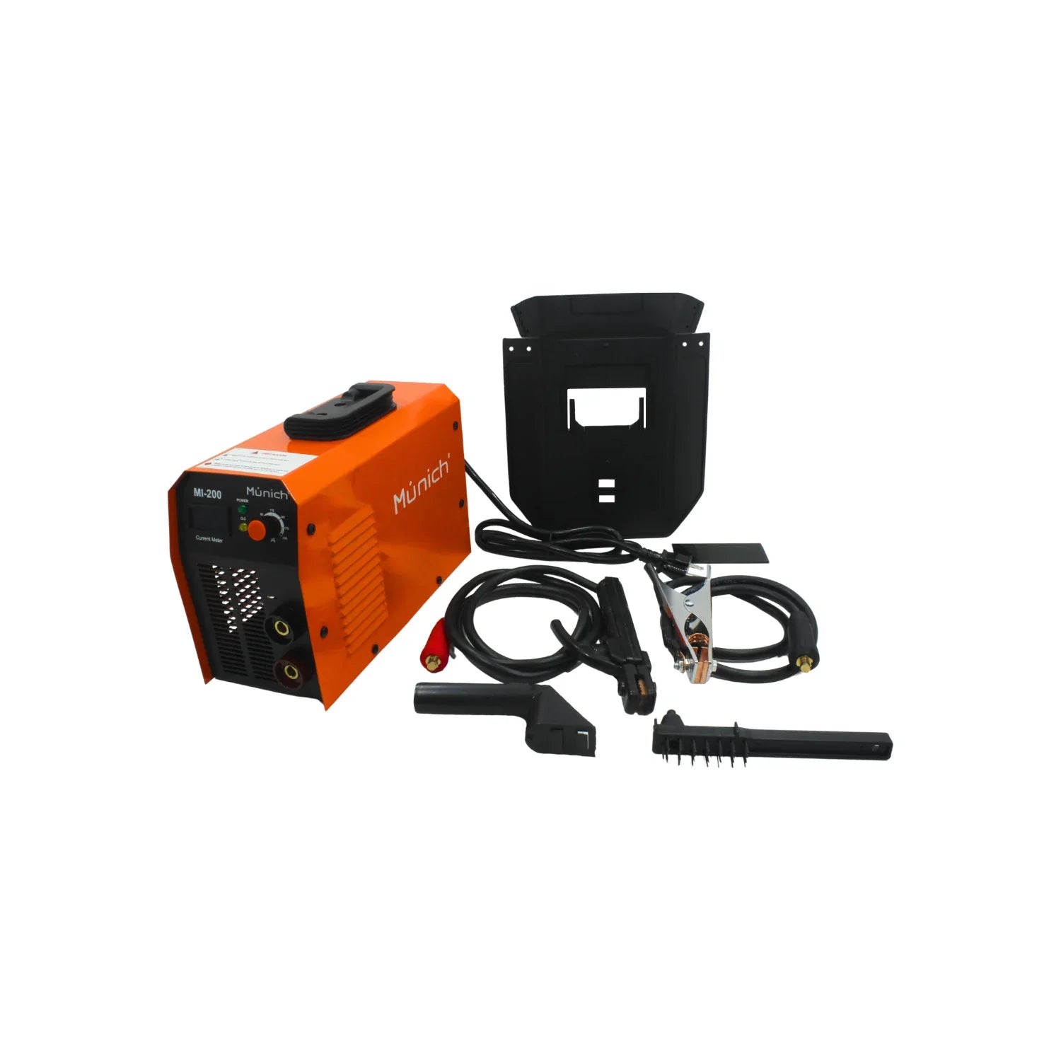 Soldadora inversora Munich MI-200 naranja 200A para electrodo, con careta, pinza de tierra y porta electrodo