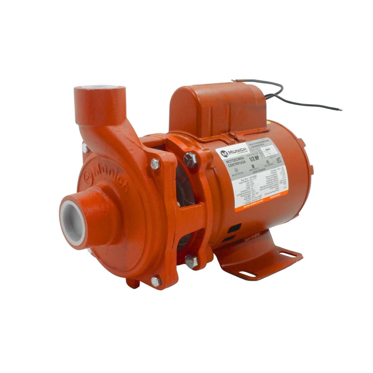 Motobomba centrífuga Múnich 1/2 HP naranja para bombeo de agua, uso doméstico y riego.