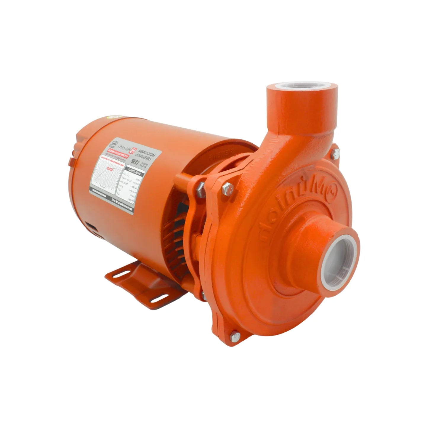 Bomba centrífuga Múnich 1.5 HP, motor eléctrico naranja para trasvase de agua y líquidos