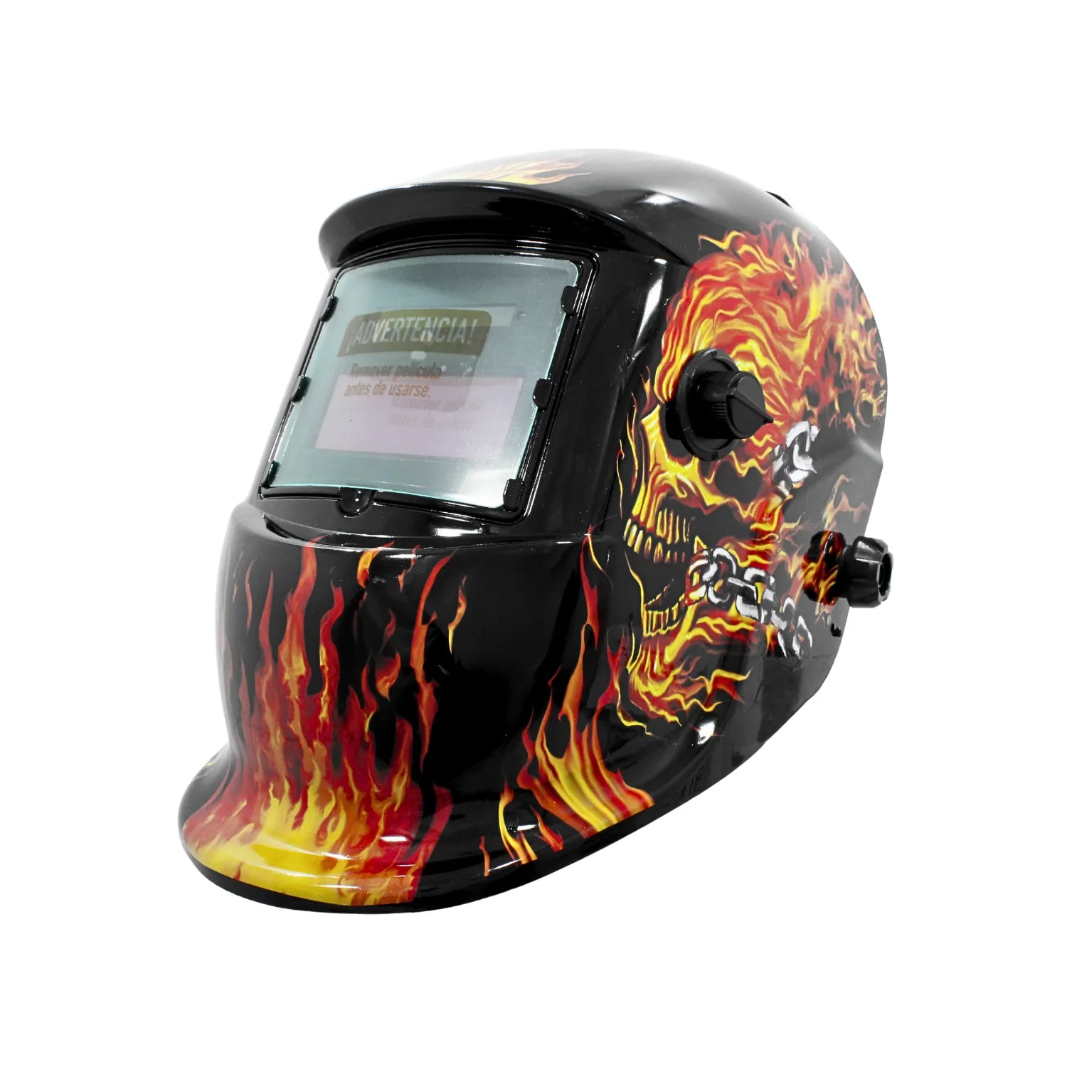 Careta para soldar automática diseño llamas calavera negra casco fotosensible ajustable para soldadura