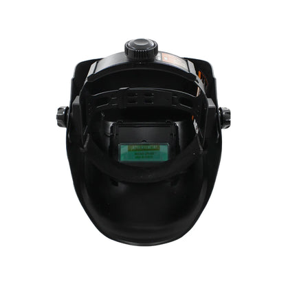 Vista interior de careta para soldar Nikata con arnés ajustable, banda para sudor y perilla de ajuste ergonómica.