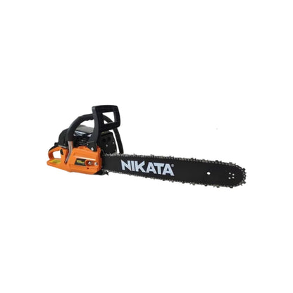Motosierra a gasolina Nikata naranja y negro 20 pulgadas 52cc para corte de madera