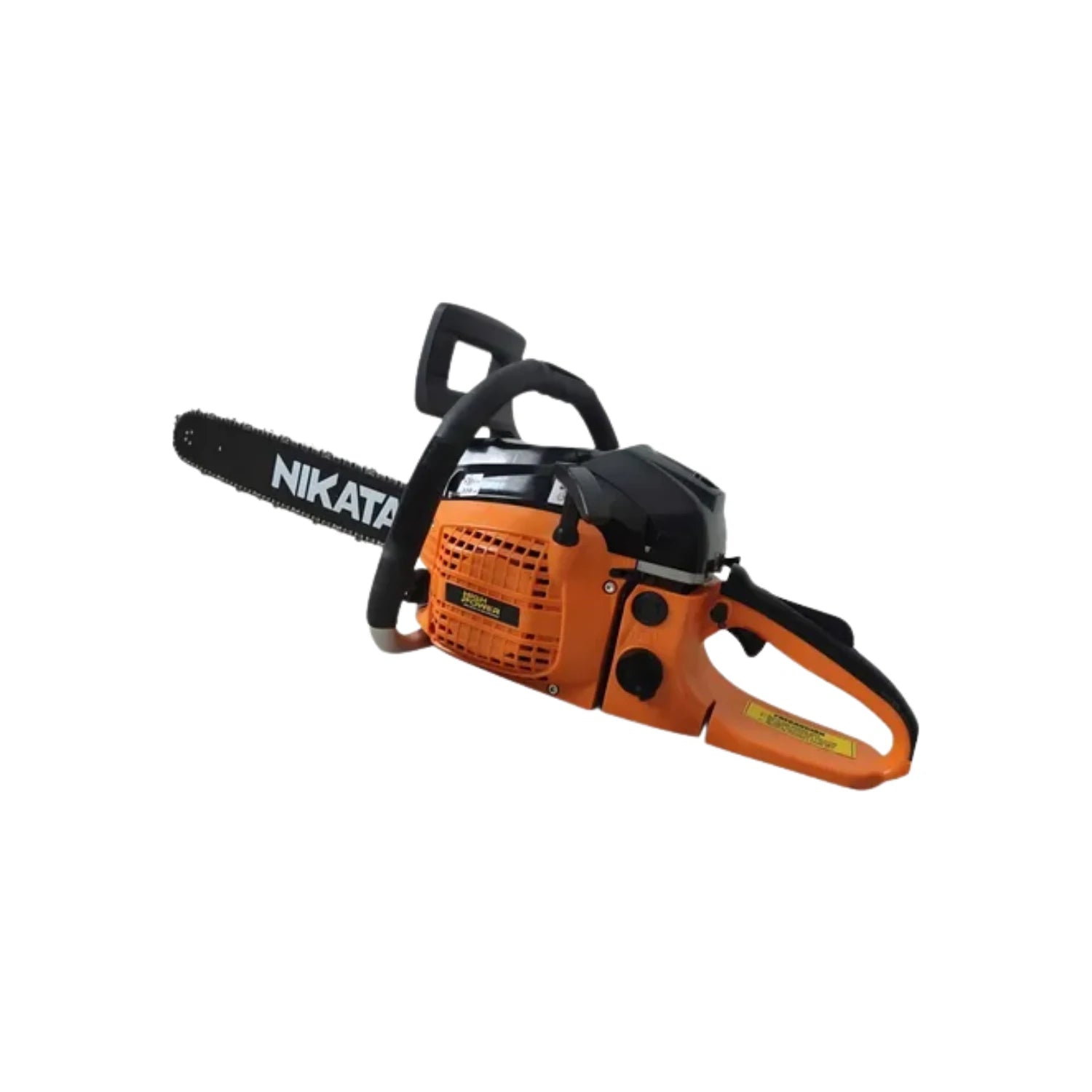 Motosierra a gasolina NIKATA naranja y negra, barra 20 pulgadas, motor 52cc, para tala y poda de árboles