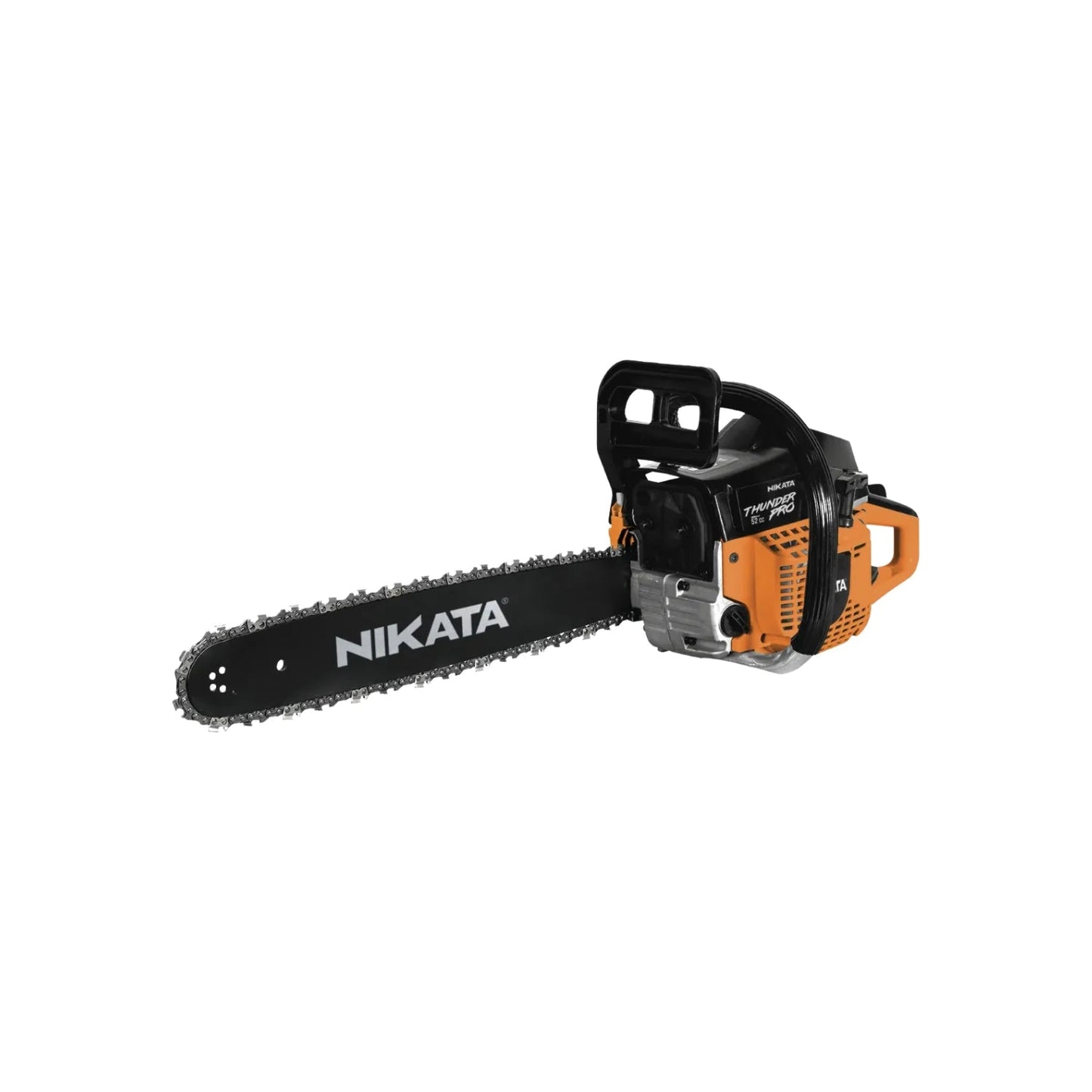 Motosierra a gasolina Nikata Thunder Pro 52cc naranja y negra para corte de árboles y madera