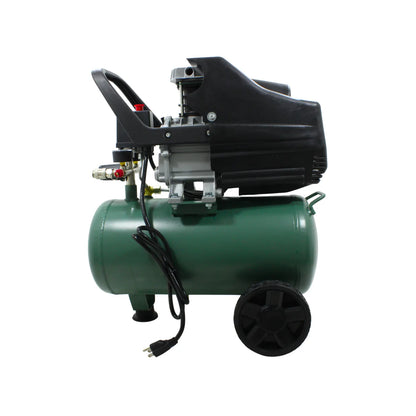 Compresor de aire portátil tanque verde con motor eléctrico ruedas y manija para taller o reparaciones domésticas