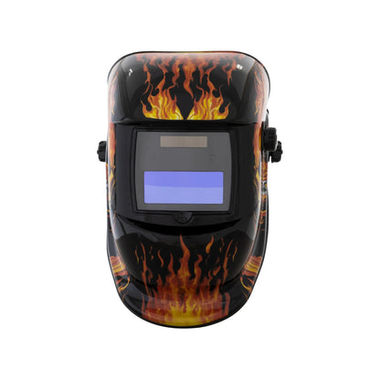 Careta para soldar automática negra con diseño de llamas naranjas, protección facial para soldadores