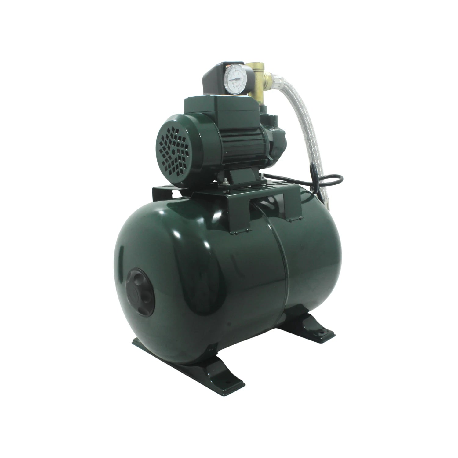 Hidroneumático bomba de agua eléctrica verde oscuro, tanque de presión 24L con manómetro, sistema presurizador
