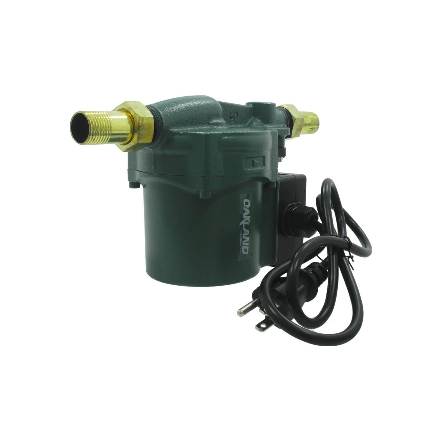 Bomba presurizadora de agua Oakland verde con conectores de latón para sistemas hidráulicos.