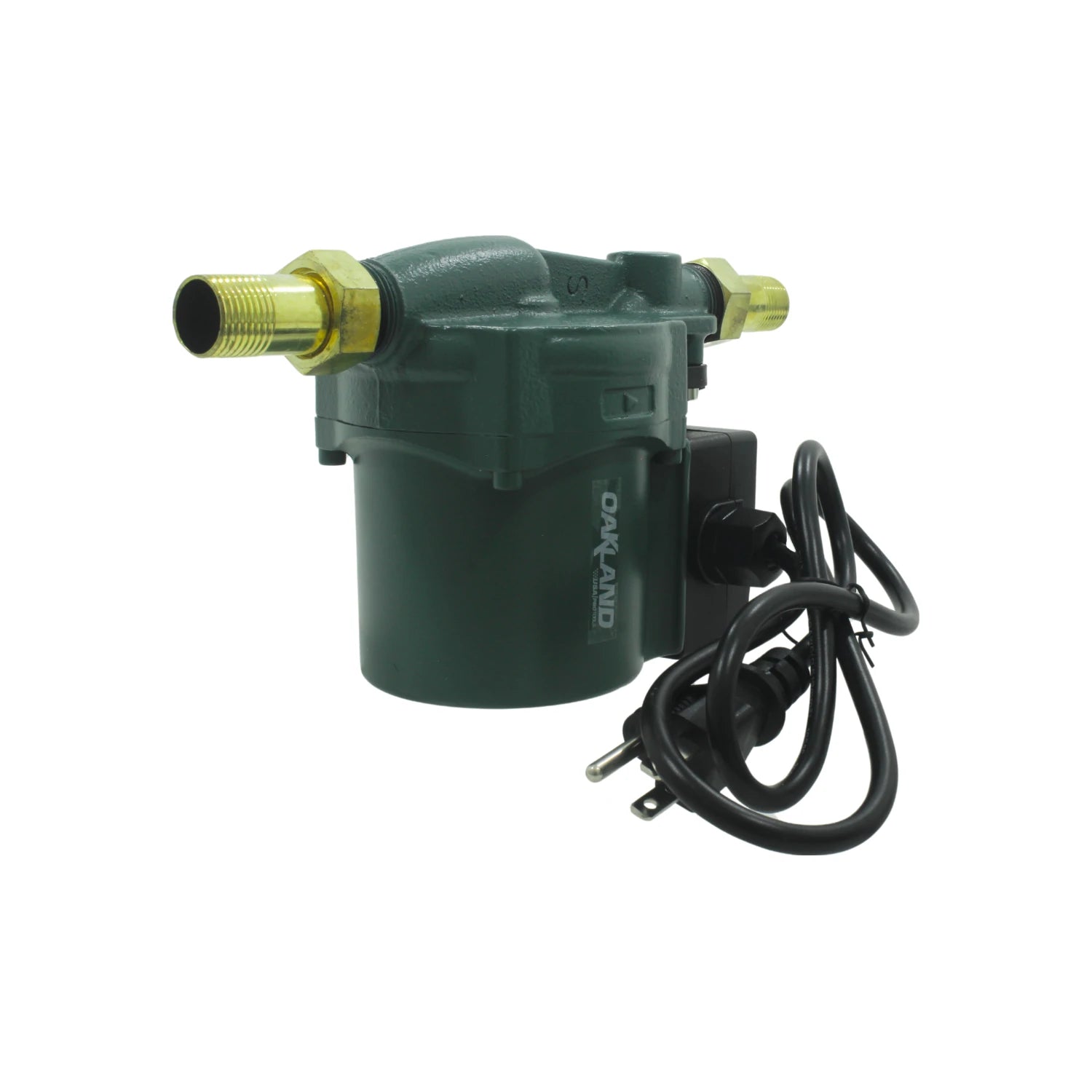 Bomba presurizadora de agua Oakland verde con conectores de latón para sistemas hidráulicos.