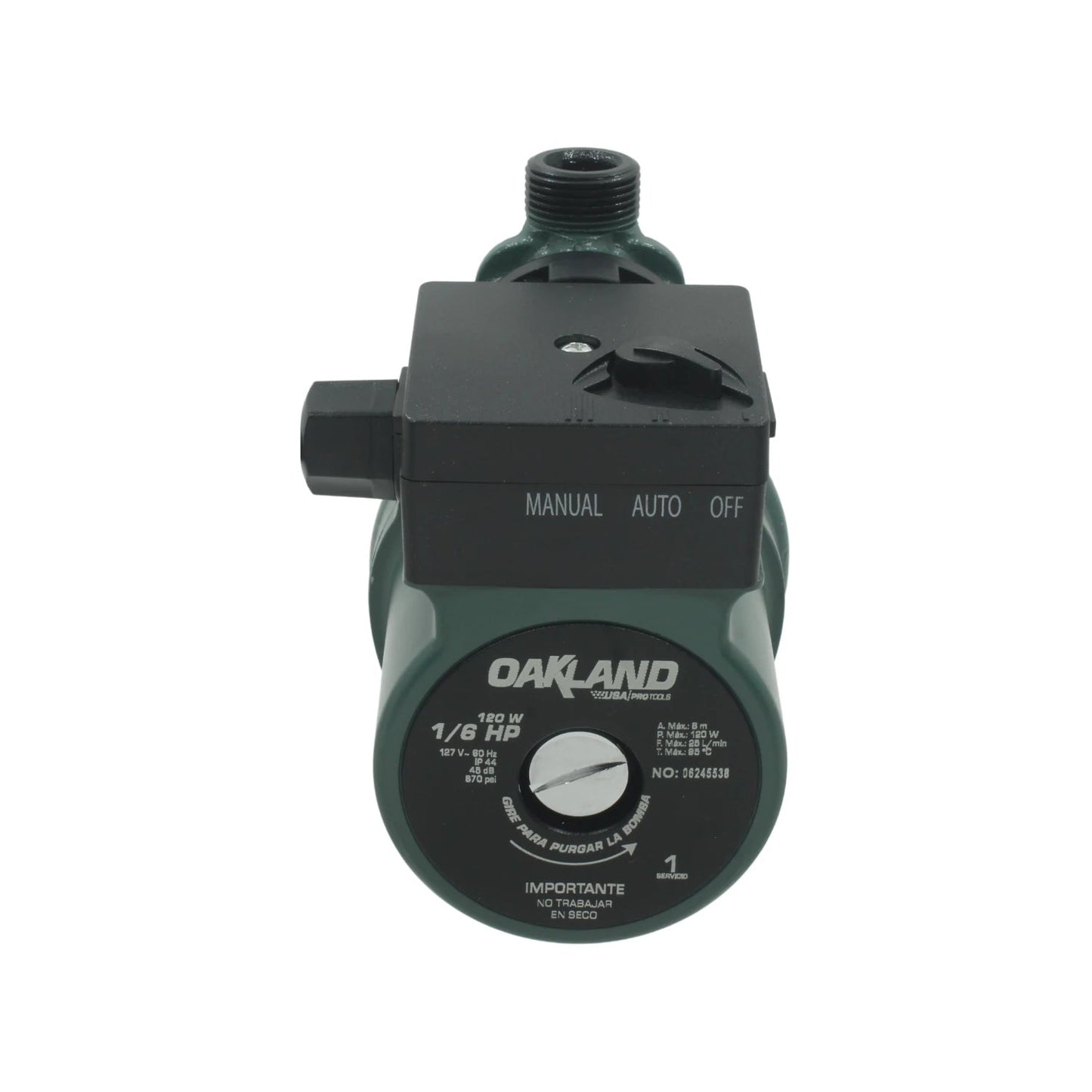 Bomba presurizadora Oakland 1/6 HP para agua, color verde y negro, con selector manual/auto.