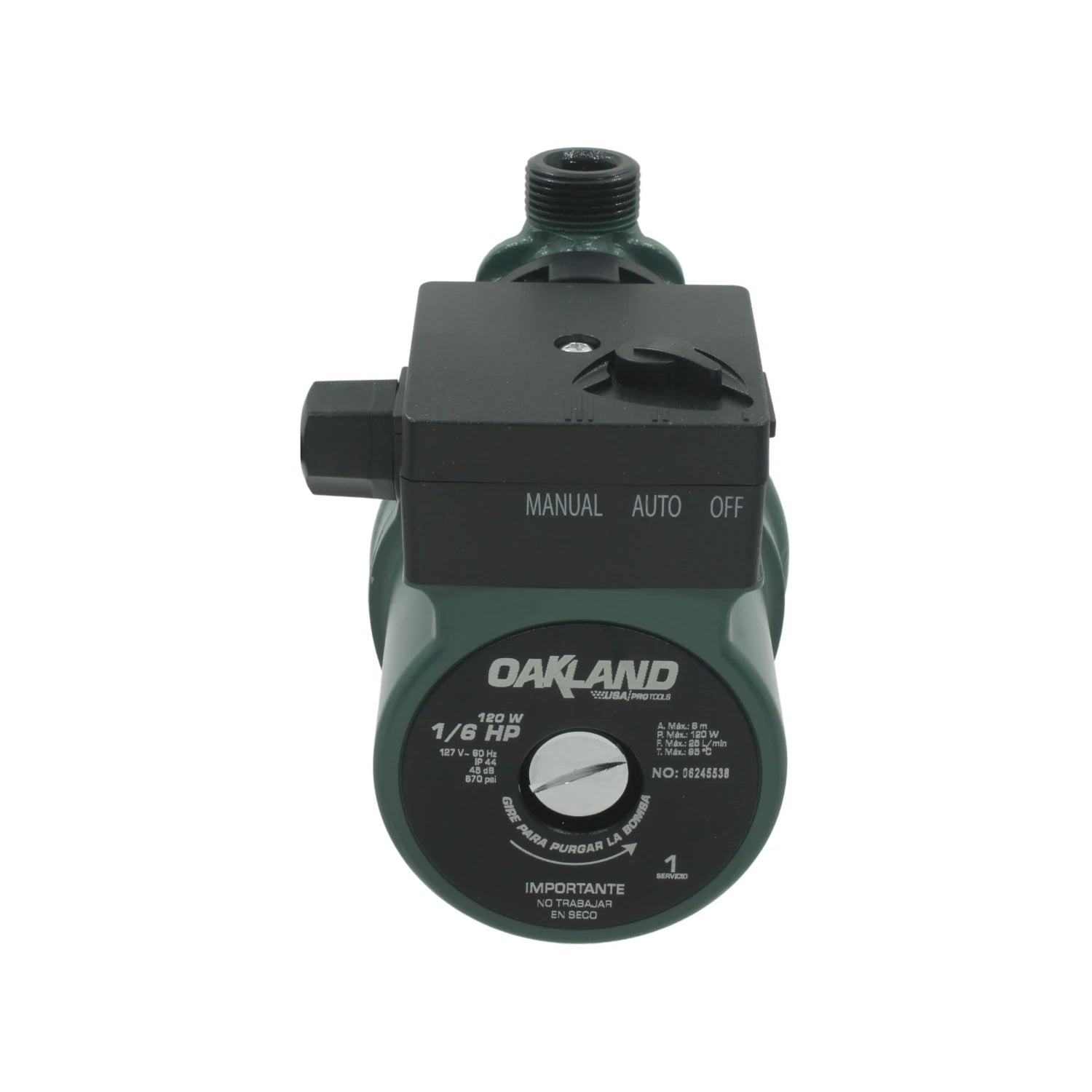 Bomba presurizadora Oakland 1/6 HP para agua, color verde y negro, con selector manual/auto.