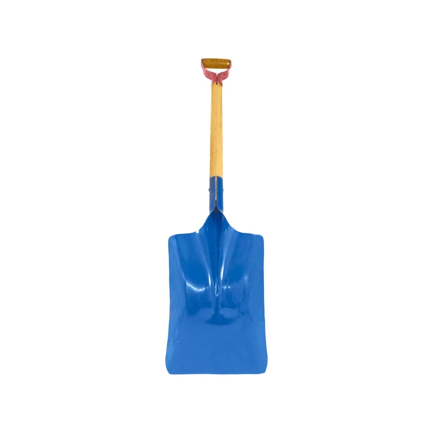 Pala cuadrada azul con mango de madera y puño en D, ideal para jardinería y construcción