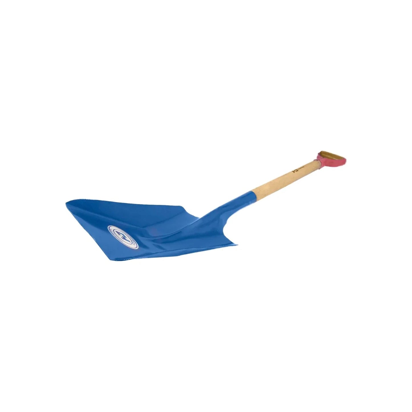 Pala cuadrada azul para construcción o jardín, con mango de madera y puño D rojo