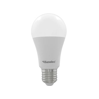 Foco LED Sanelec de luz blanca con base E27 estándar para ahorro de energía en iluminación de interiores