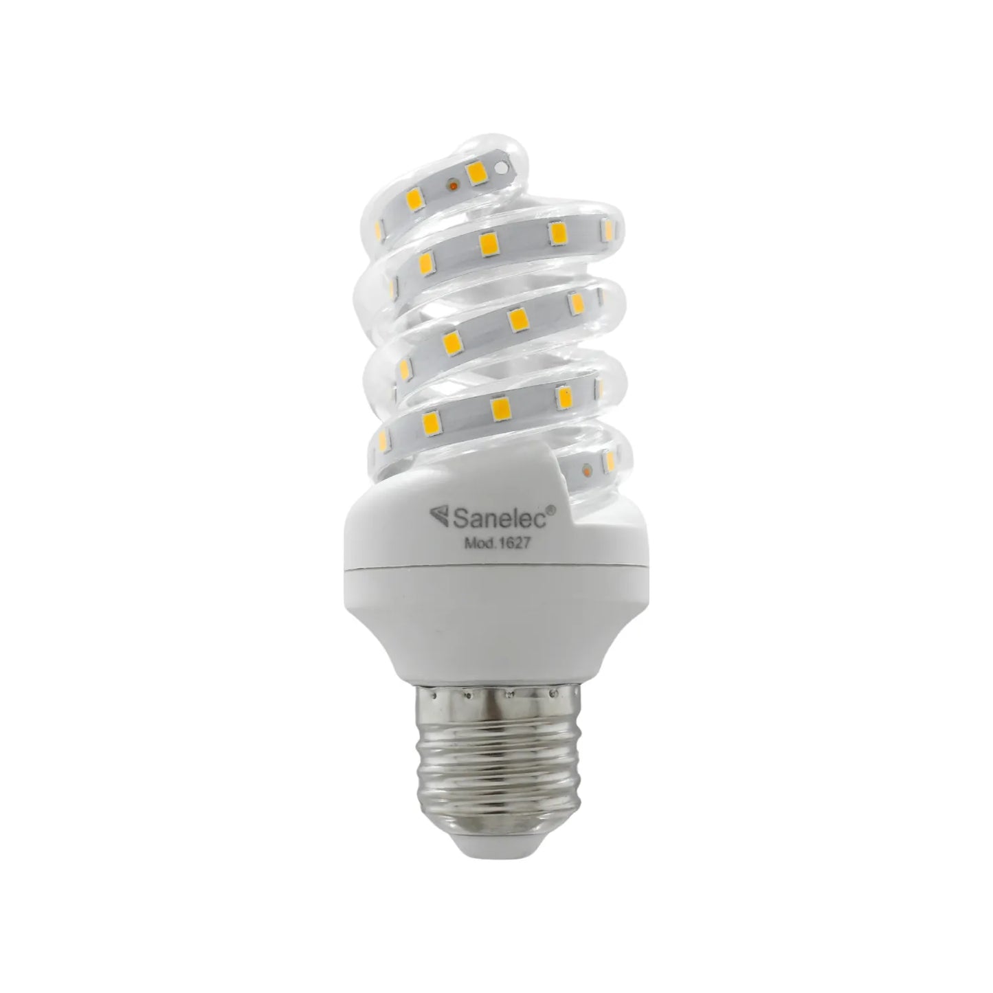 Foco LED espiral Sanelec Mod. 1627 base E27 para ahorro de energía e iluminación eficiente en interiores
