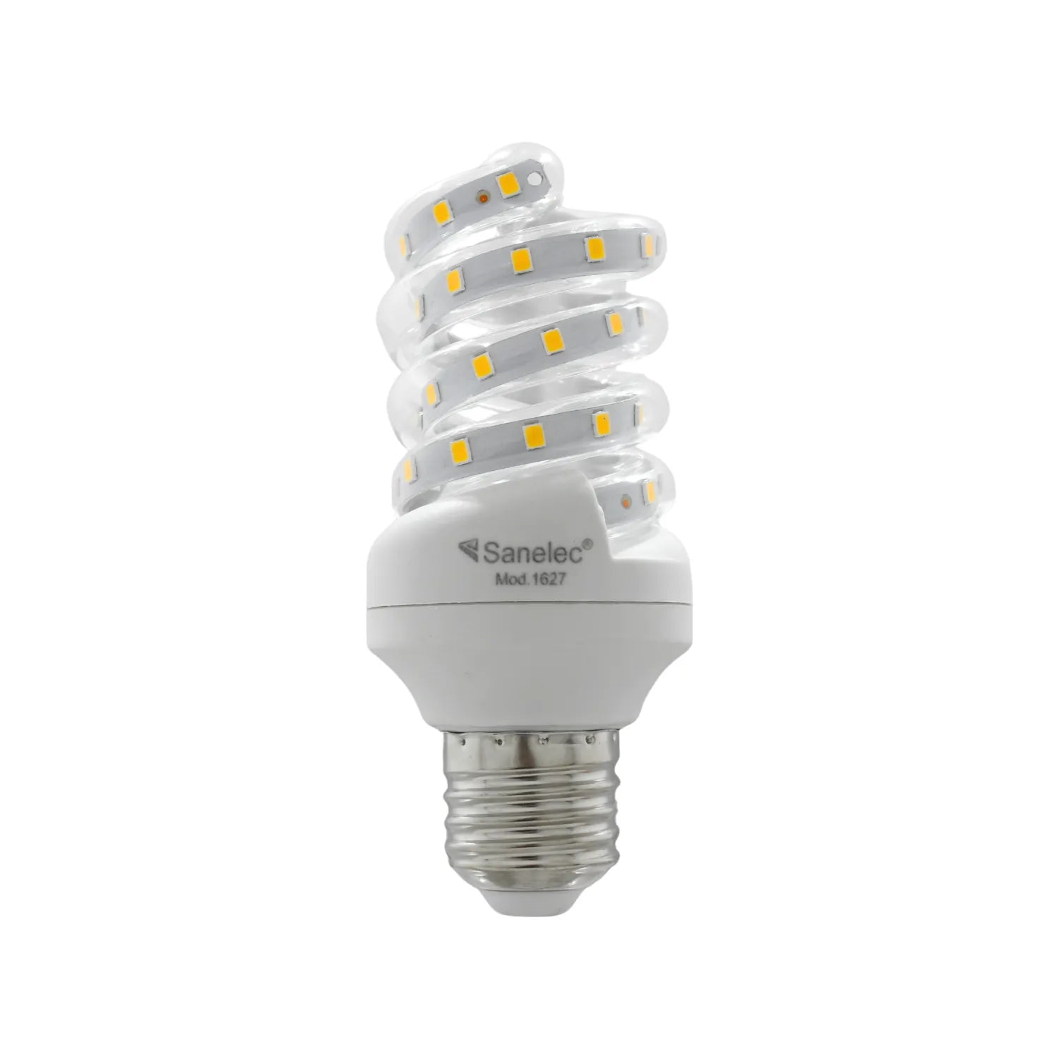 Foco LED espiral Sanelec Mod. 1627 base E27 para ahorro de energía e iluminación eficiente en interiores