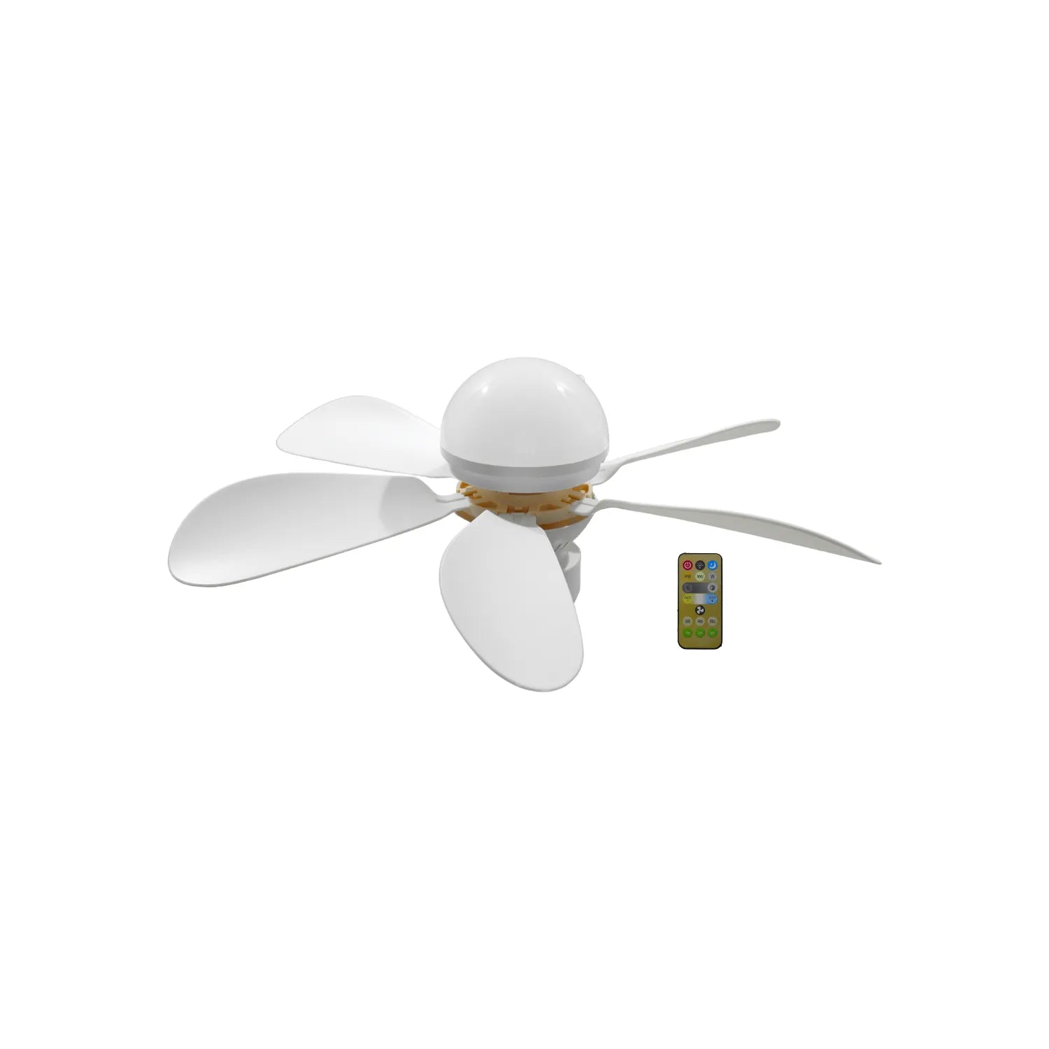 Ventilador de techo blanco compacto con 5 aspas y control remoto