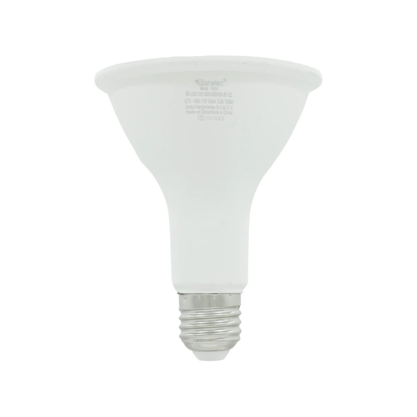 Foco LED Sanelec 11W PAR blanco, luz fría, rosca E27, no atenuable, modelo 1891.
