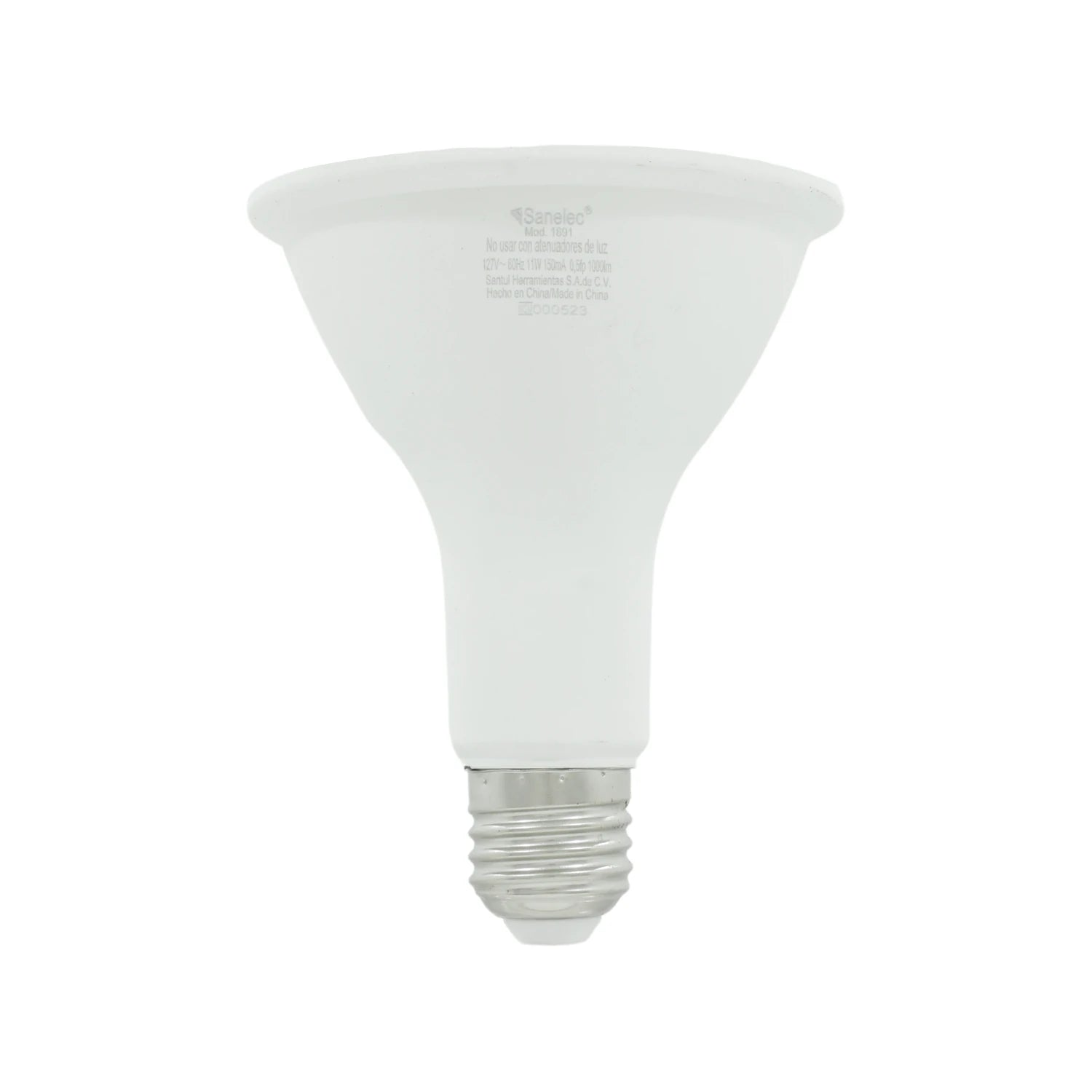 Foco LED Sanelec 11W PAR blanco, luz fría, rosca E27, no atenuable, modelo 1891.