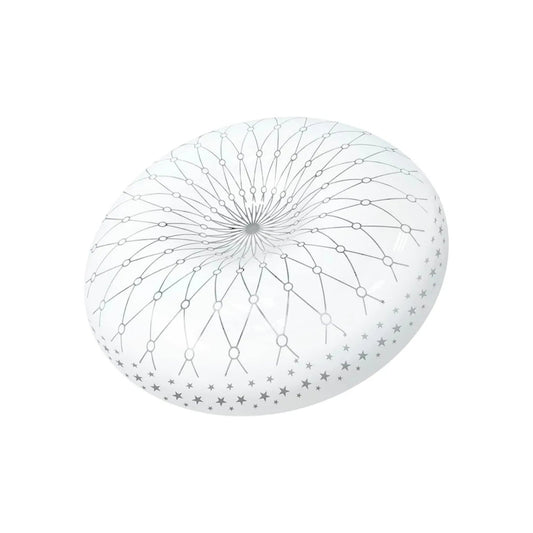 Plafón LED redondo blanco de sobreponer con diseño radial gris y estrellas decorativas para iluminación moderna.
