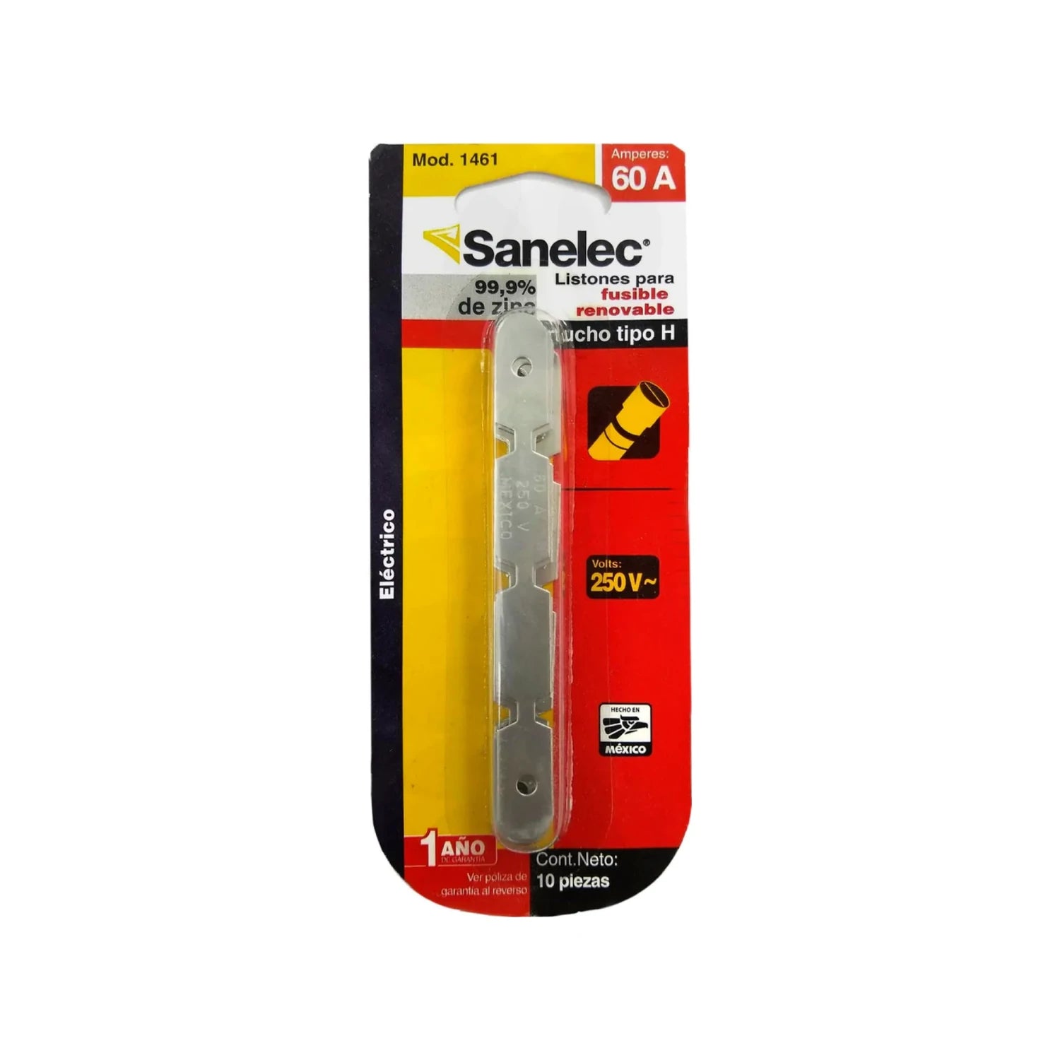 Listones Sanelec de zinc para fusible renovable 60 amperios 250V tipo H, paquete con 10 piezas eléctricos