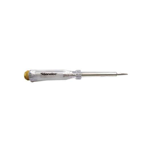 Probador para corriente alterna.,Prueba circuitos de 80 V a 500 V,Útil para verificar voltajes en el hogar.,Probador con clip de bolsillo y 14 cm de largo.