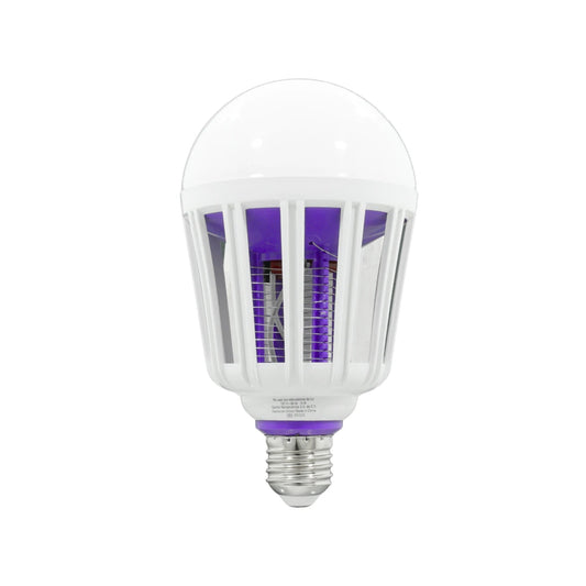 Foco LED blanco 15W mata insectos con luz UV púrpura, rejilla de protección y base roscada