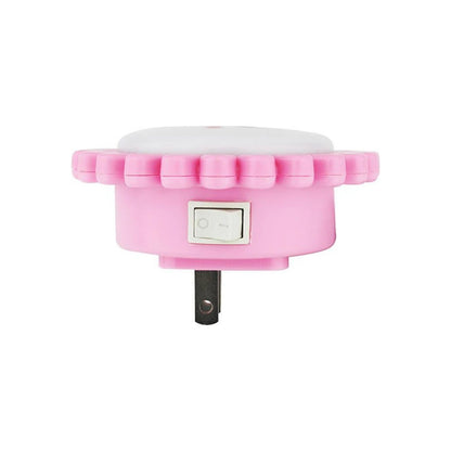 Lámpara de noche LED rosa con forma de flor y interruptor, ideal para dormitorio infantil y decoración.