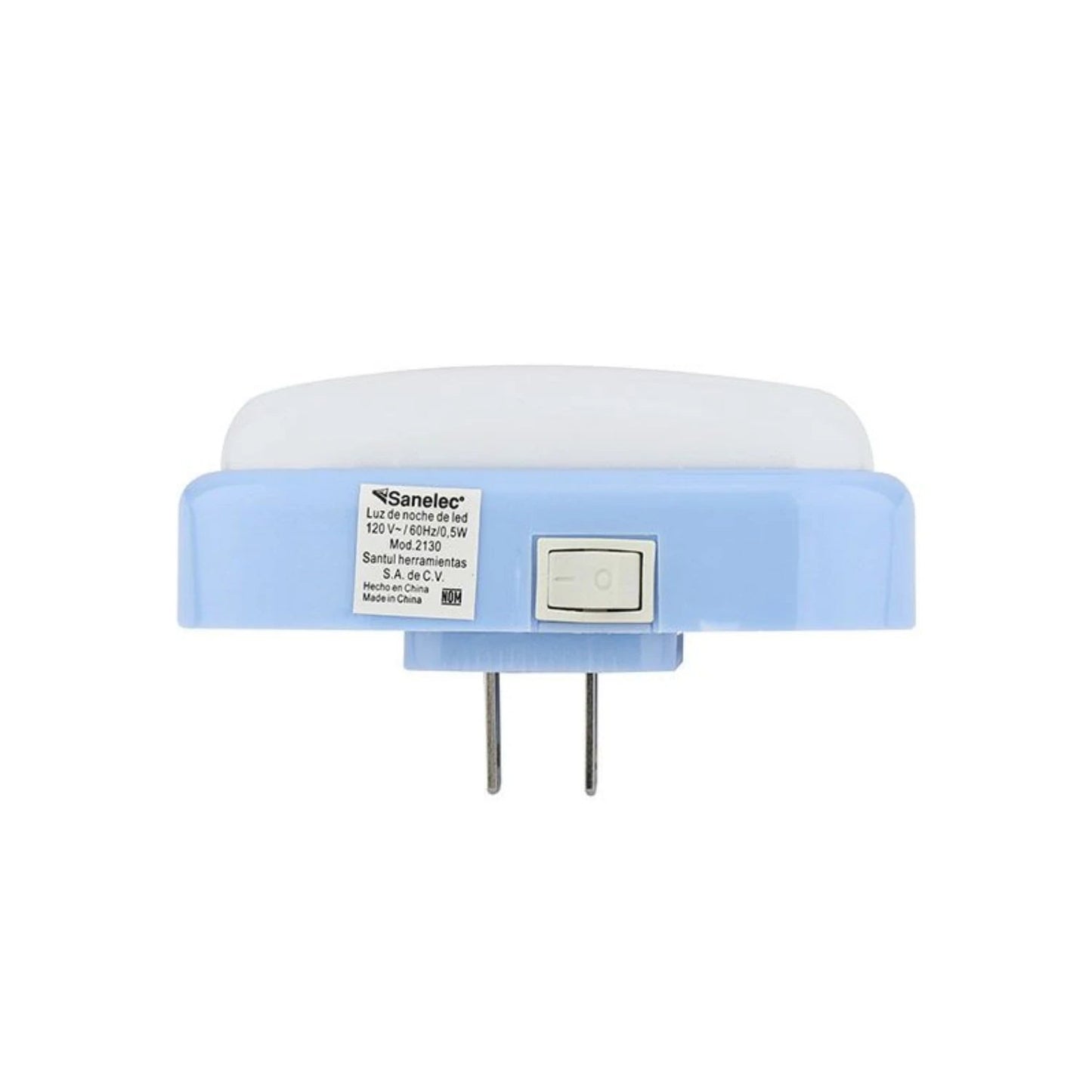 Lámpara de noche LED Sanelec 2130, 0.5W, con apagador, color azul y blanco para enchufar.