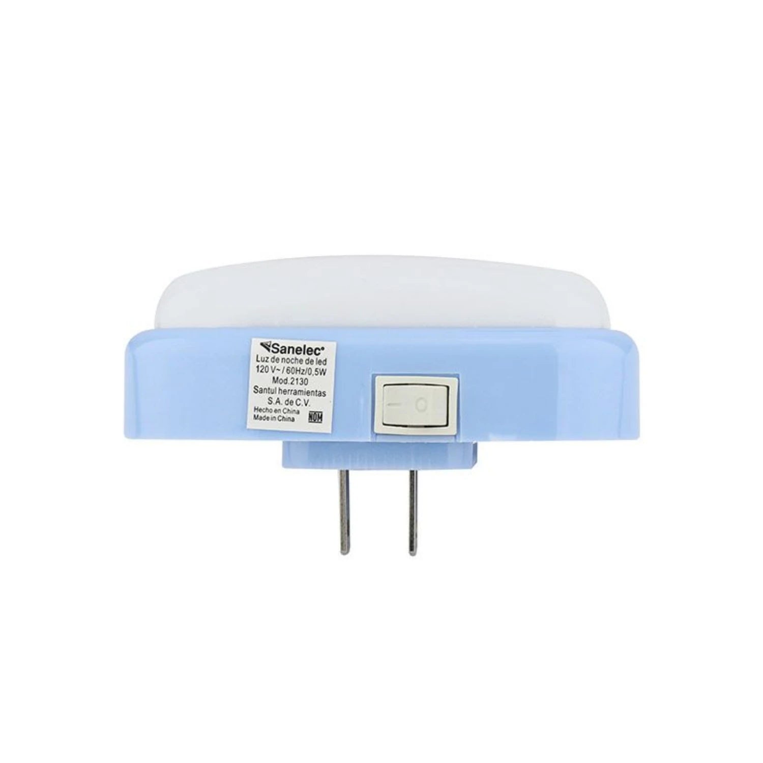 Lámpara de noche LED Sanelec 2130, 0.5W, con apagador, color azul y blanco para enchufar.
