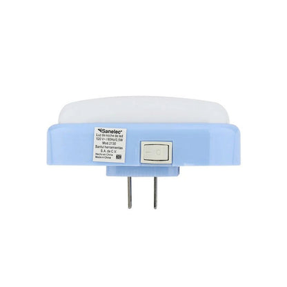 Lámpara de noche LED Sanelec 2130, 0.5W, con apagador, color azul y blanco para enchufar.