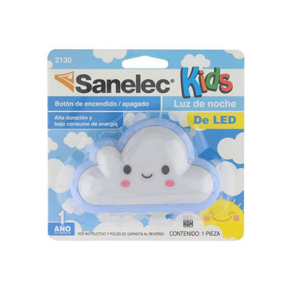 Lámpara de noche LED Sanelec Kids 2130 de nube blanca sonriente, con botón encendido/apagado, bajo consumo, infantil.