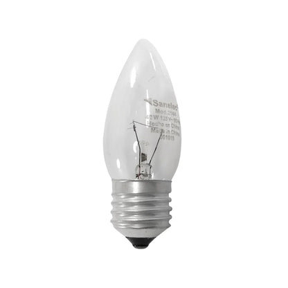 Foco Sanelec 40W tipo flama transparente, rosca E27, 125V. Iluminación decorativa