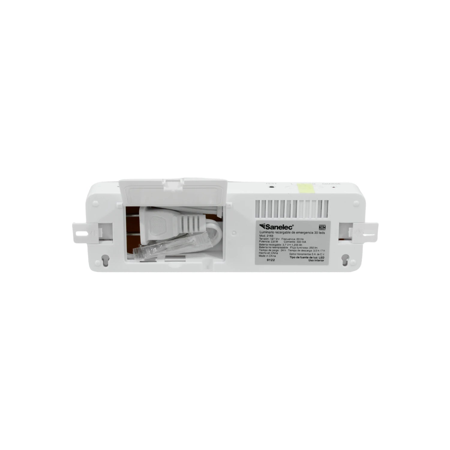 Luminario de emergencia Sanelec recargable blanco con 30 LEDs para pared, modelo 2163, ideal para cortes de luz