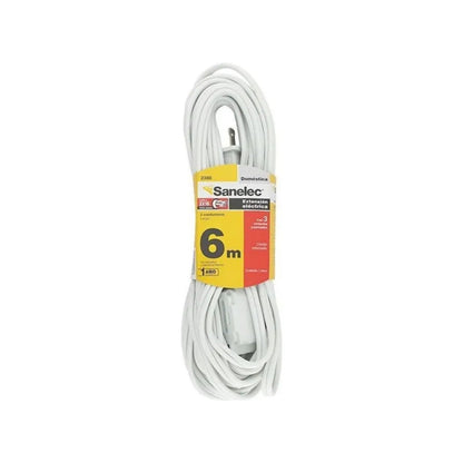 Extensión eléctrica Sanelec blanca de 6 metros, 3 contactos polarizados, calibre 2x16 AWG