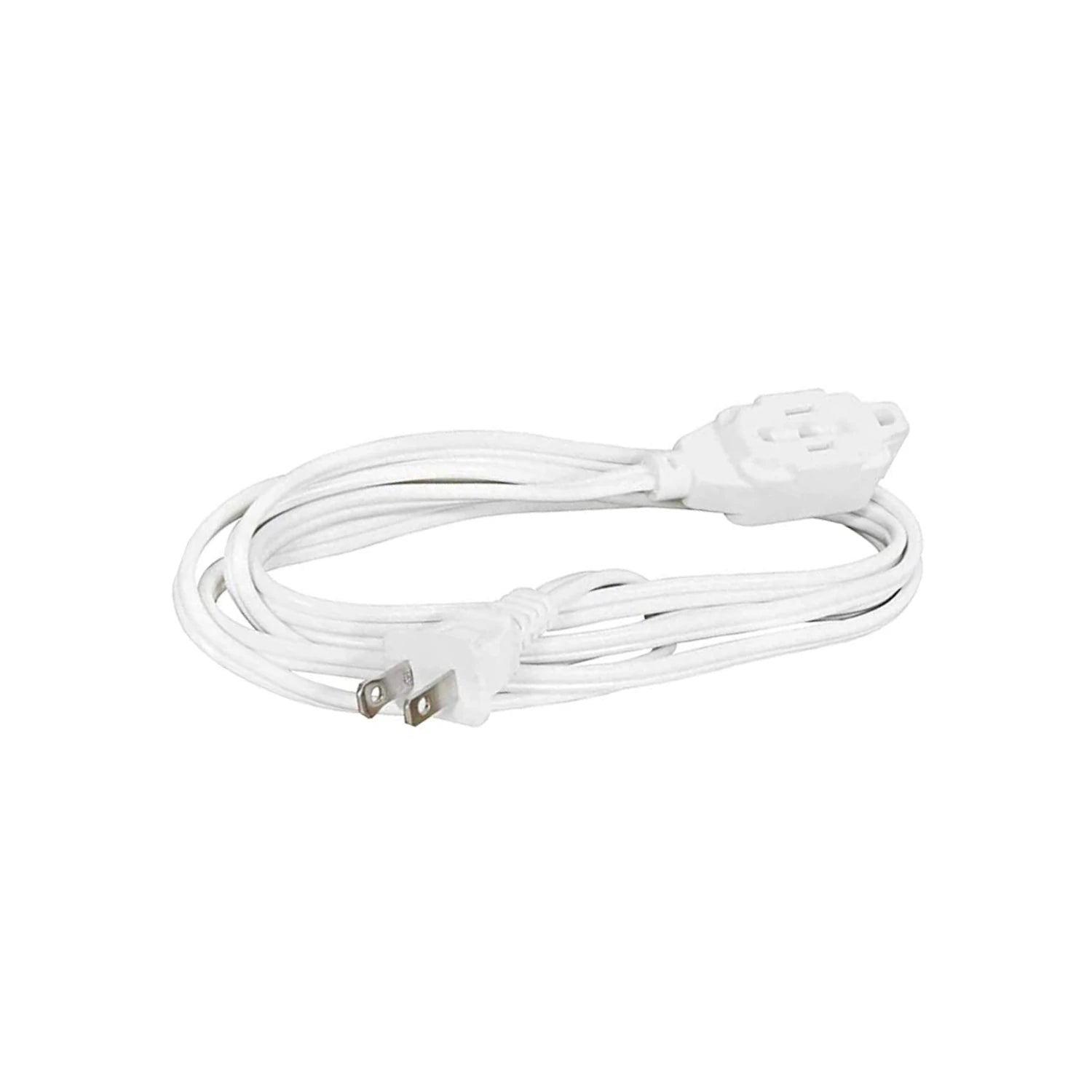 Extensión eléctrica blanca de 2 metros con enchufe y tres tomas, cable enrollado para uso doméstico.