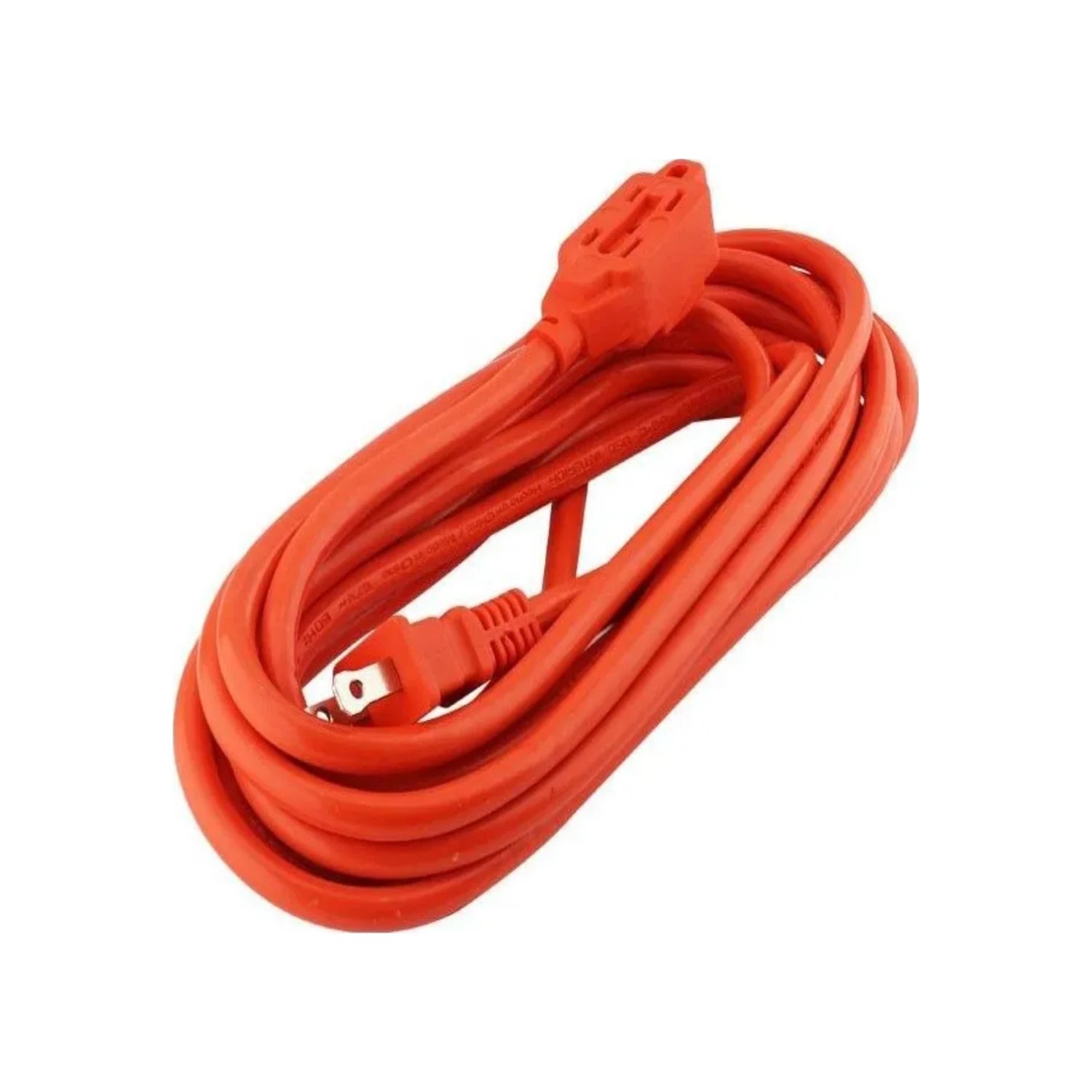 Extensión eléctrica de uso rudo naranja, cable enrollado con clavija y conector hembra resistente