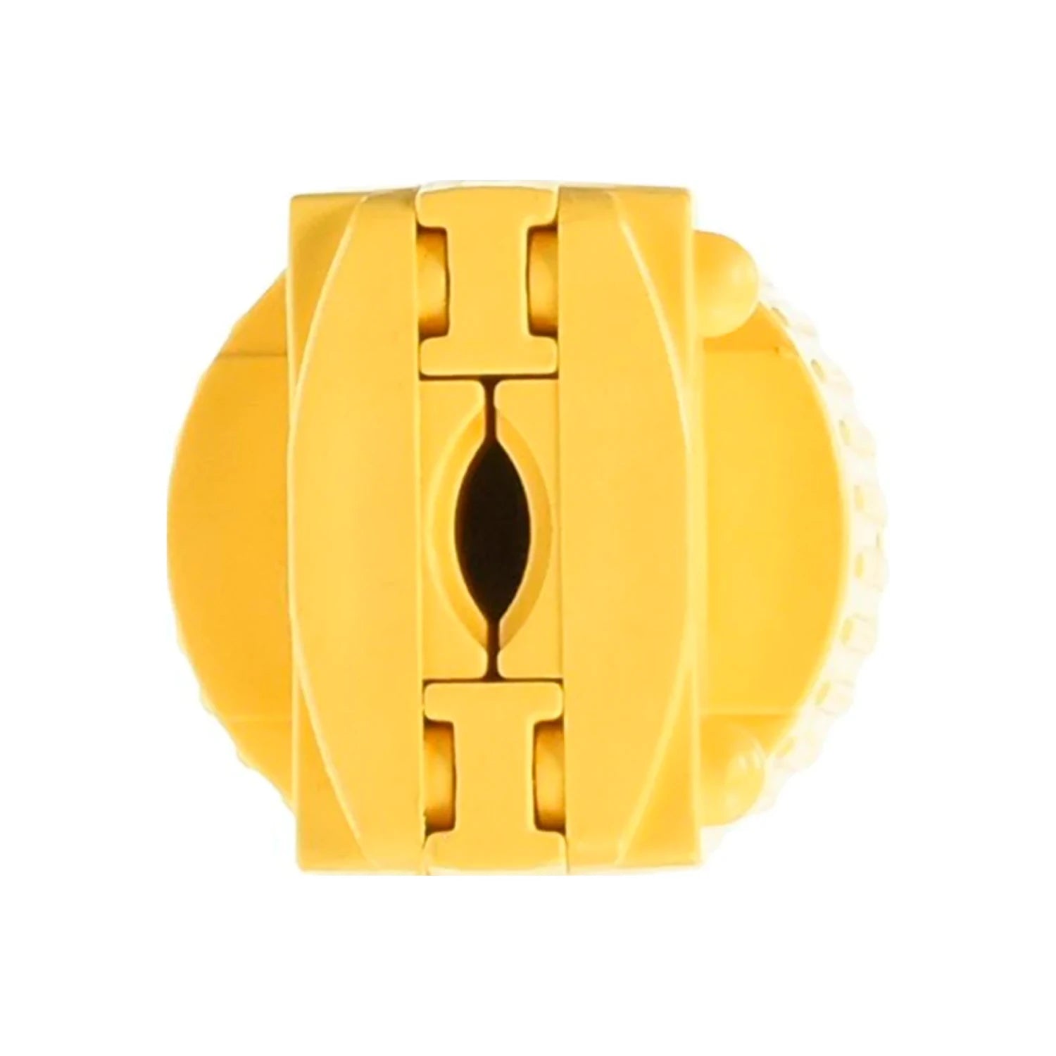 Conector eléctrico industrial amarillo con entrada para terminal de cuchilla, robusto para ferretería.