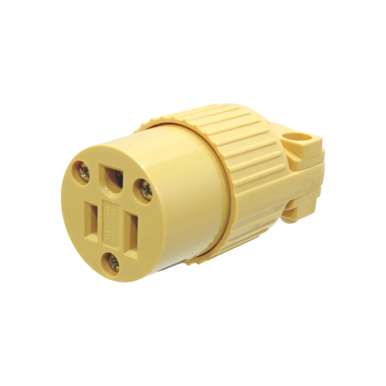 Fabricada en ABS,Contacto aterrizado.,Tensión 127 V - corriente 15 a - frecuencia 60 Hz,Contacto amarillo.
