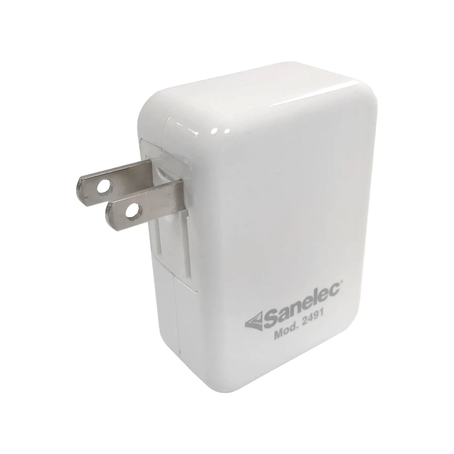 Adaptador de corriente Sanelec 2491 blanco, enchufe plano para pared, cargador USB.