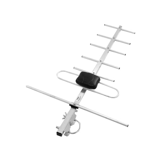 Fabricada de aluminio.,Antena aérea para exterior.,Incluye decodificador.,Rango de frecuancia UHF/VHF,Sintoniza todos los canales digitales de TV abierta.,Compatible con pantallas LCD, LED, plasma y TV análoga.,No incluye mástil.,Impemdencia: 75 ohms,Frecuencia: 470 MHz - 860 MHz