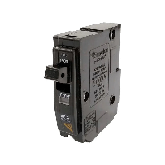 Para uso doméstico, comercial e industrial.,Pastilla termo magnética que protege.,Sobrecargas y cortocircuitos.,Interruptor automático de 40a de 1 polo.,Indicador altamente visible que indica si el interruptor se ha disparado.