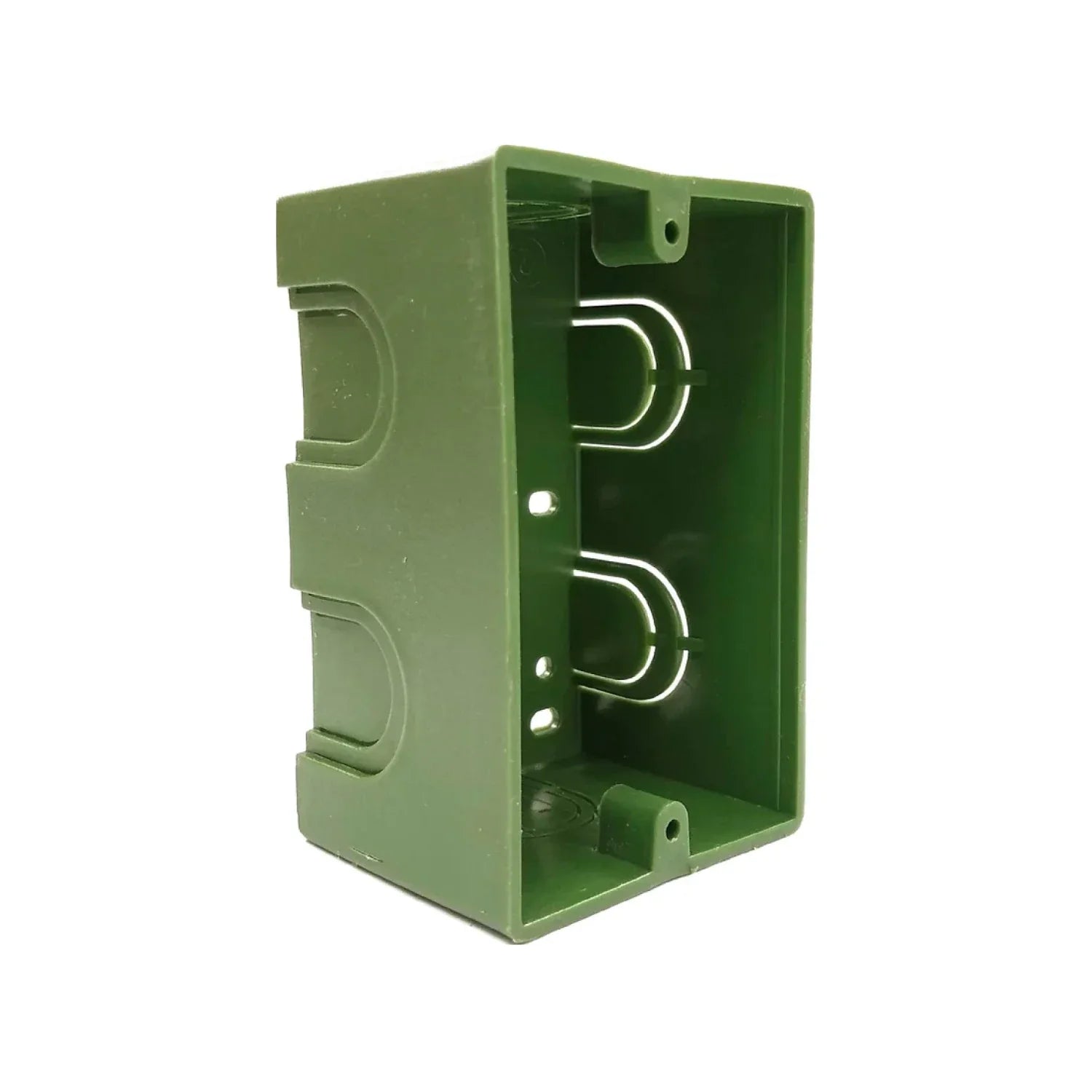 Fabricada en polipropileno.,Entrada de 1/2" (12.7 mm) y 3/4" (19 mm).,anticorrosiva.,Ideal para lugares con alta humedad.,Caja verde 2"x4" (51x102 mm) para sobreponer de plástico.