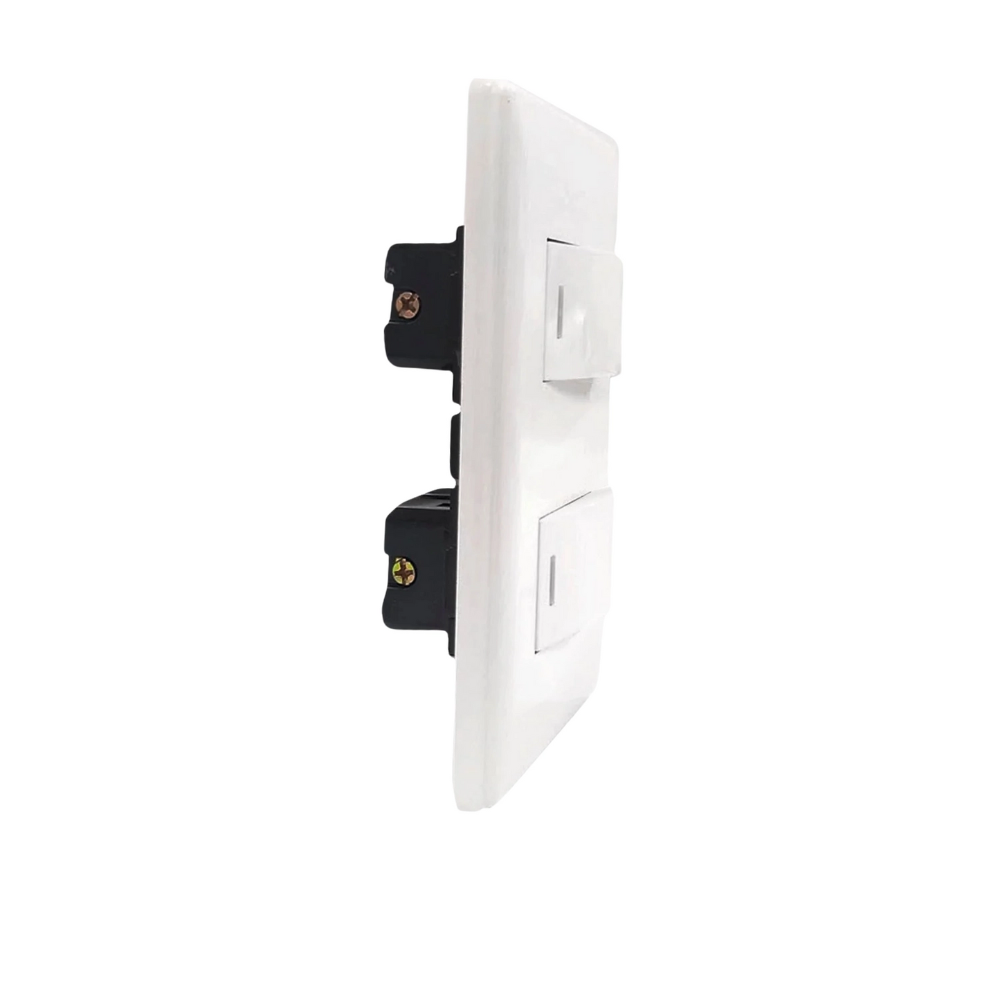 Placa eléctrica blanca con dos interruptores de luz, doble apagador para instalación mural