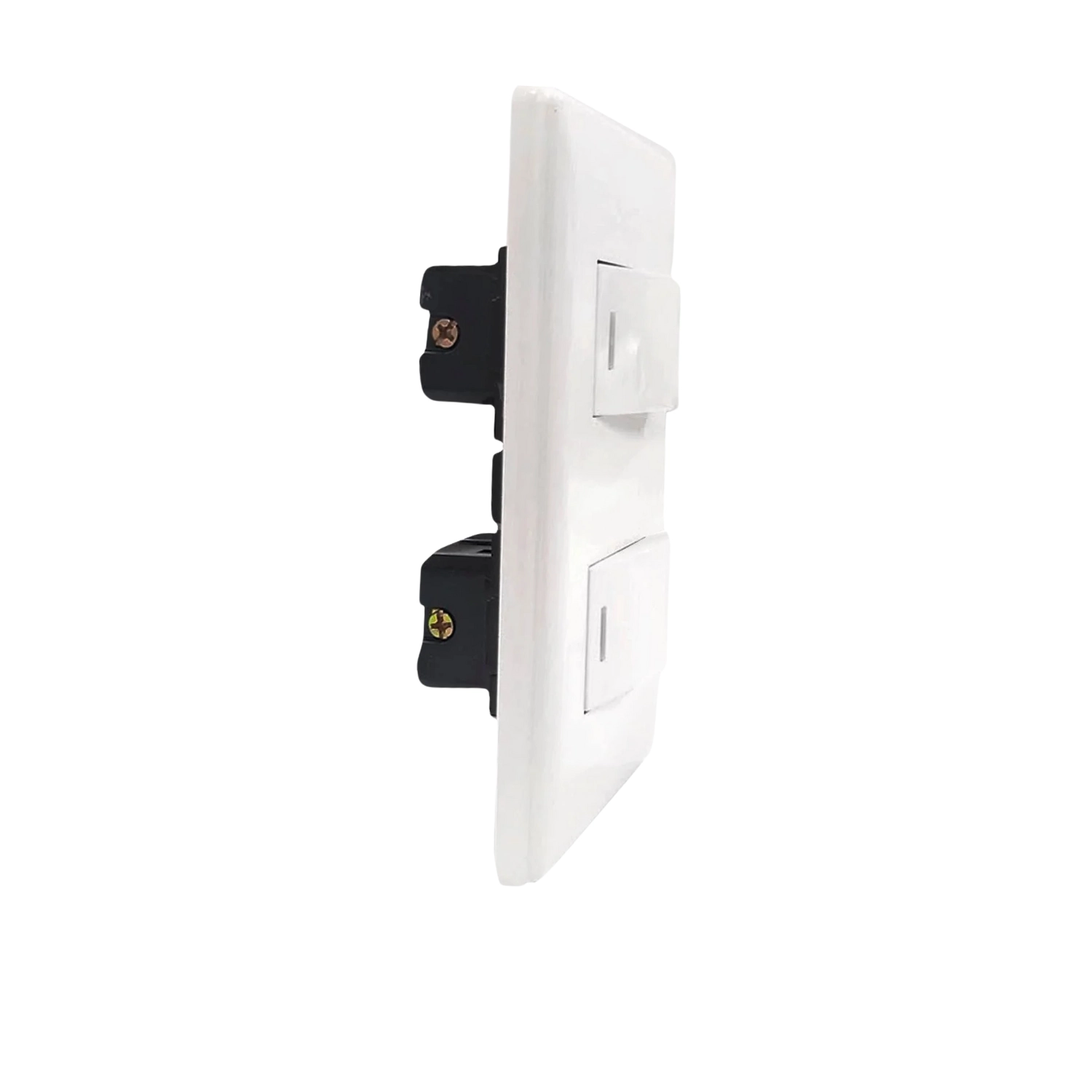 Placa eléctrica blanca con dos interruptores de luz, doble apagador para instalación mural