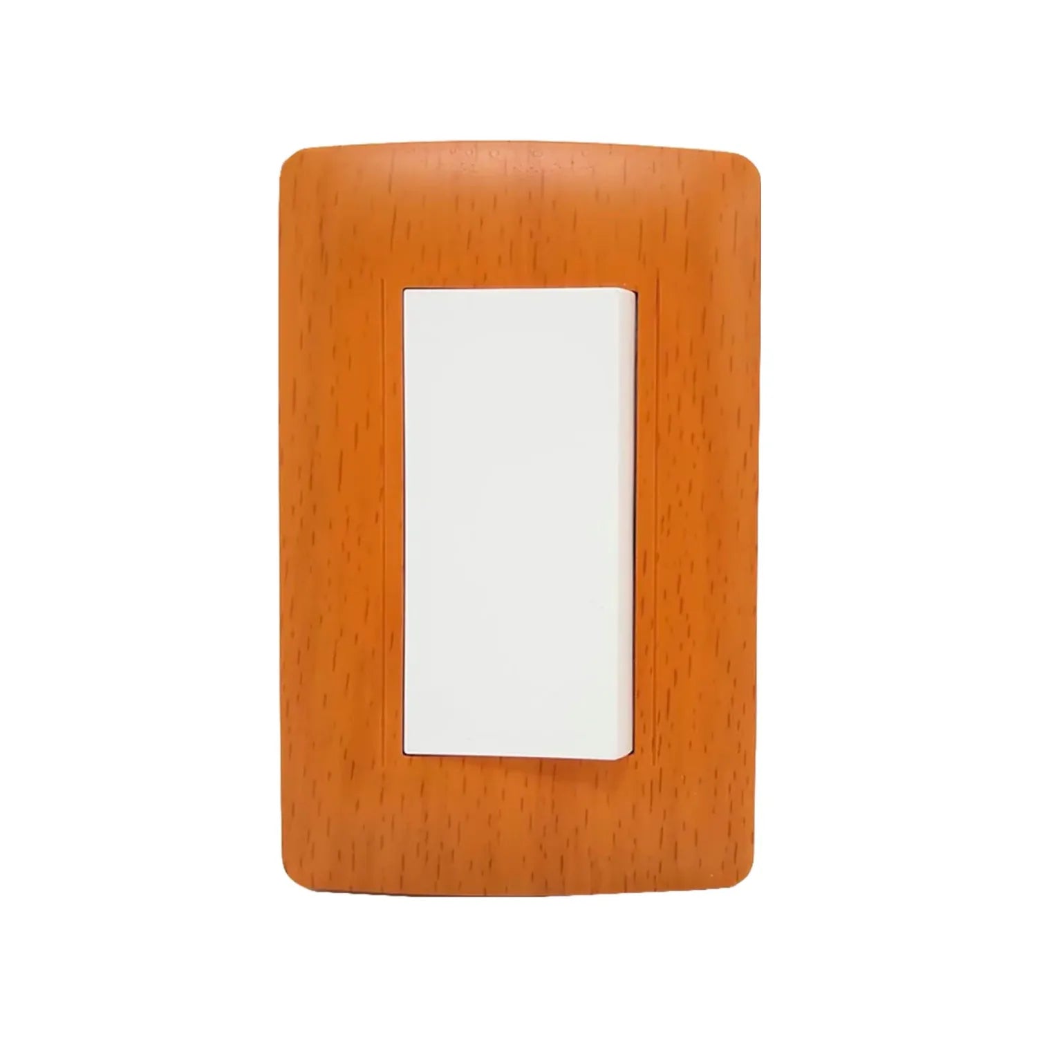 Placa para un apagador de luz con acabado efecto madera toscana y un interruptor blanco