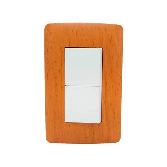 Placa de madera Toscana para dos apagadores de luz blancos