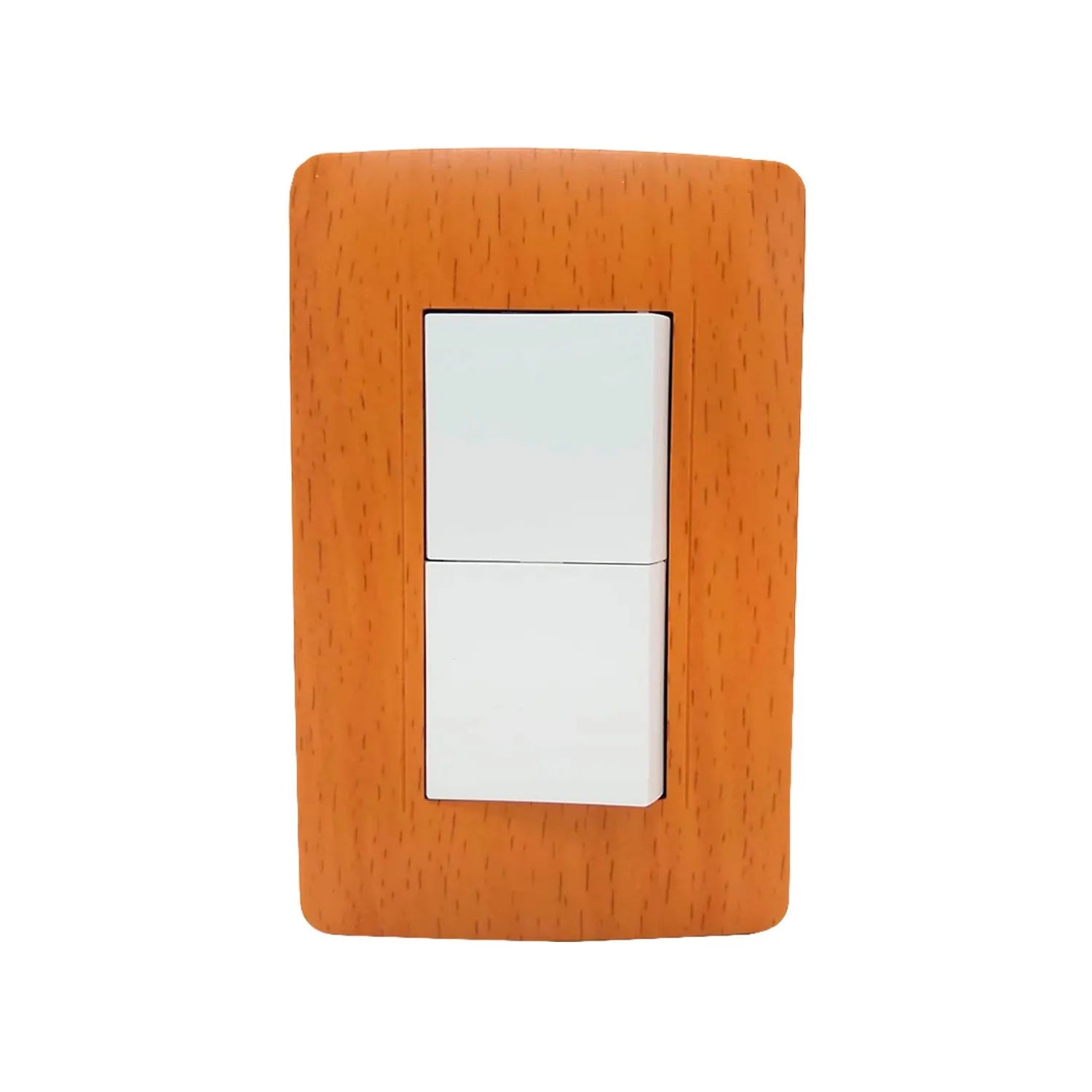 Fabricada de plástico ABS,Placa dos apagadores.,127 V - 10 A - 60 Hz,Línea Wooden Toscana de lujo.,NOM-003-SCFI-VIGENTE.
