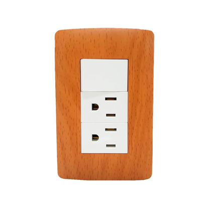 Placa eléctrica de pared madera toscana con 1 apagador y 2 contactos polarizados